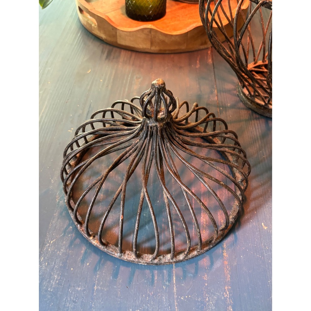 Vintage Rustic Wrought Iron Bird Cage Dark Brown ~  2 pieces - Picture 8 of 11